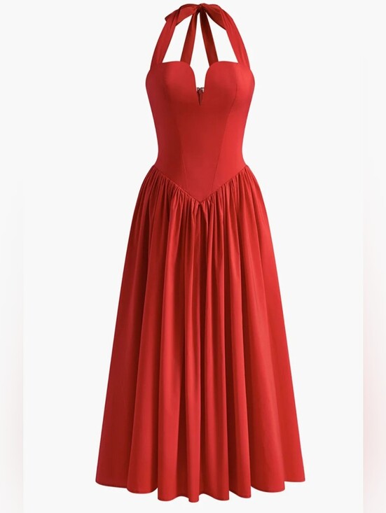 Commense Dresses & Skirts - Commense Red Halter Sweetheart-Neck Midi Gown